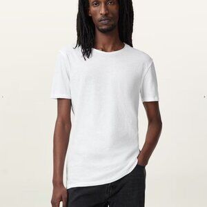All Saints Figure Crew Neck Raw Edge T-Shirt - Large, Optic White